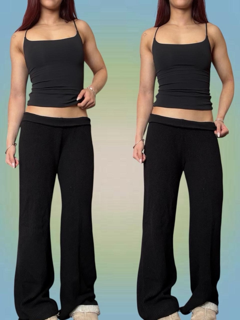 GAP Black Ribbed Wide-Leg Track Pants